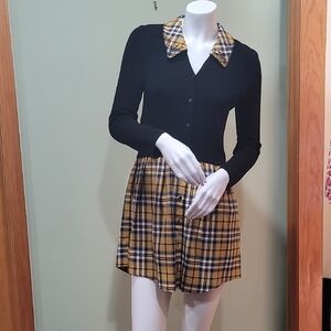 Maje Black and Yellow Plaid Mini Dress